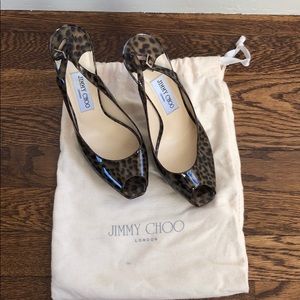 Jimmy Choo leather leopard sling black